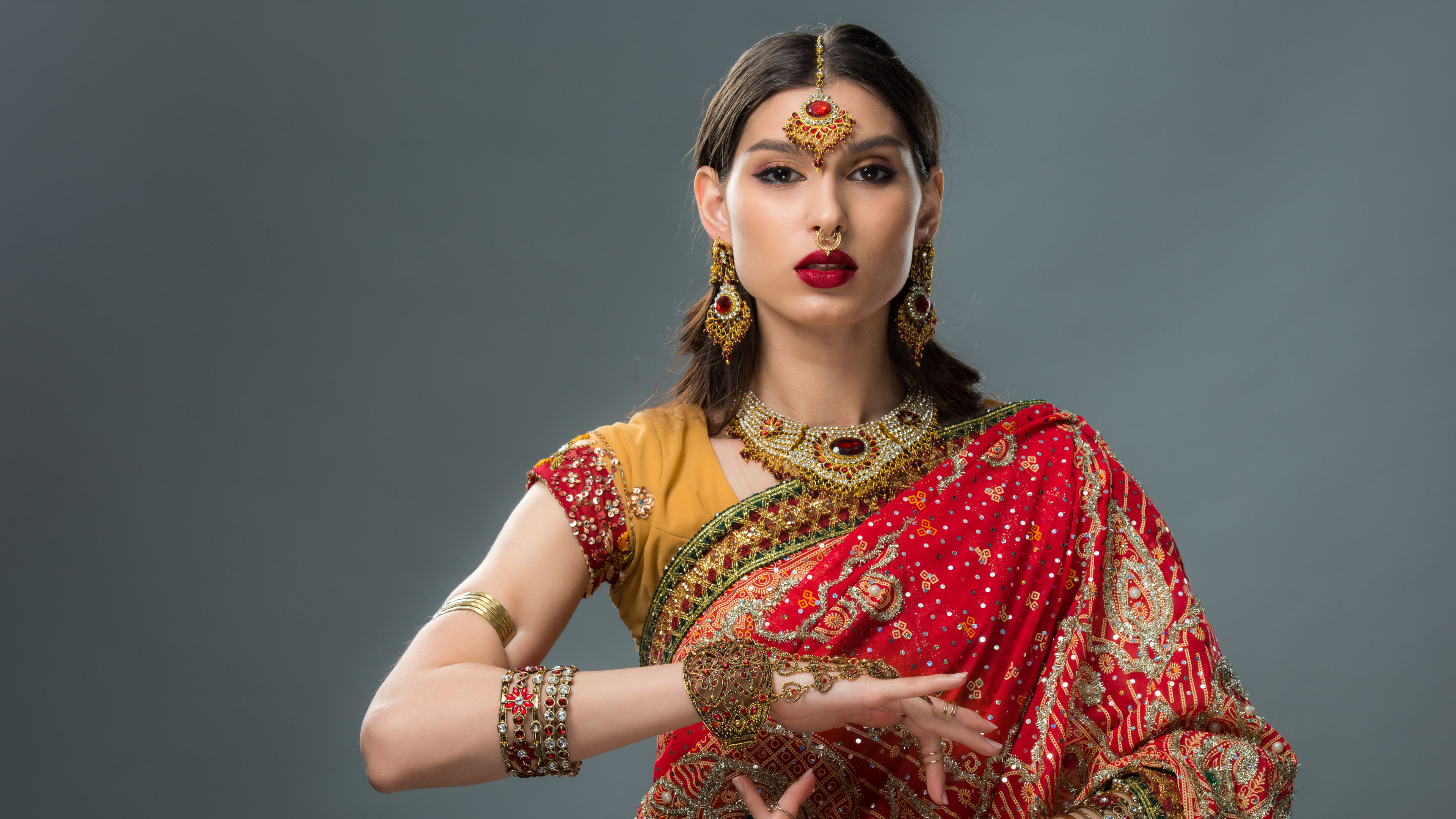Woman in Elegant Red Sari